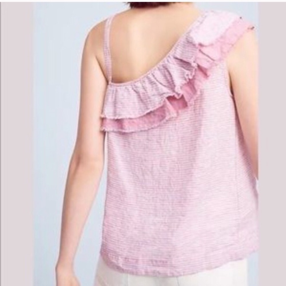 Anthro Holding Horses Pink Ruffle Stripe Tank